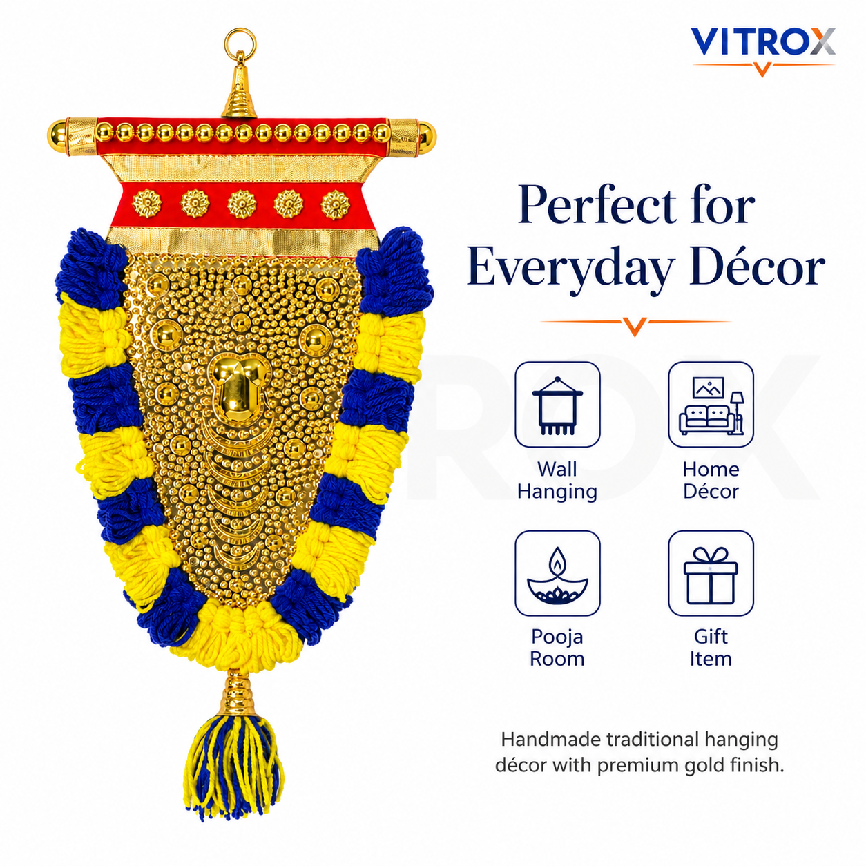 Vitrox Handmade Traditional Nettipattam Wall Hanging Décor – Single Side Design for Home & Pooja Room