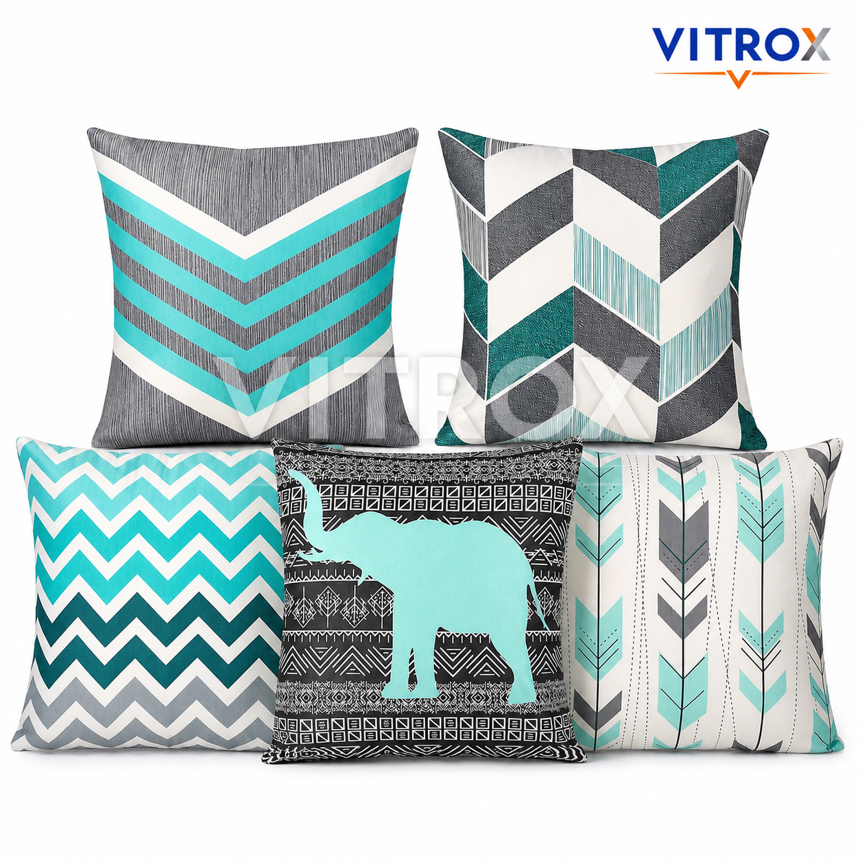 Vitrox Decorative Printed Cushion Cover Set – 5 Piece Set, 12 x 12 Inch Premium Satin Imported Cushion Covers