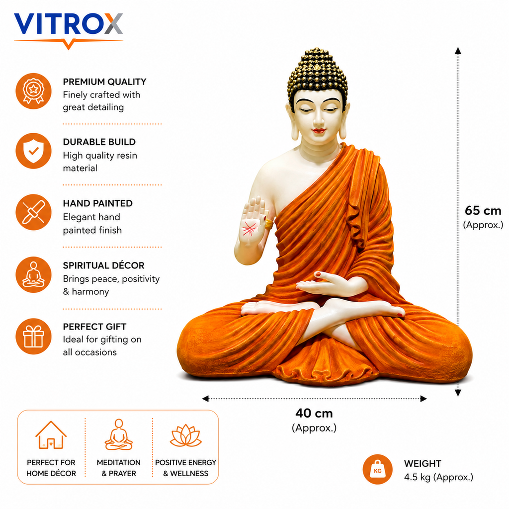 Premium Hand-Painted Buddha Statue – Resin Meditating Buddha Idol for Home, Temple & Office Décor