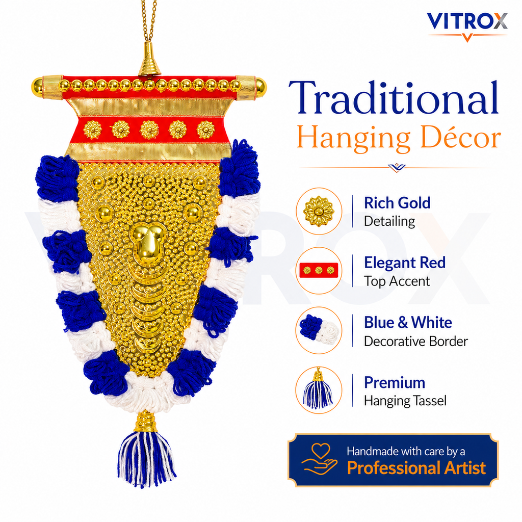 Vitrox Handmade Traditional Nettipattam Wall Hanging Décor – Single Side Blue & White Design for Home & Pooja Room