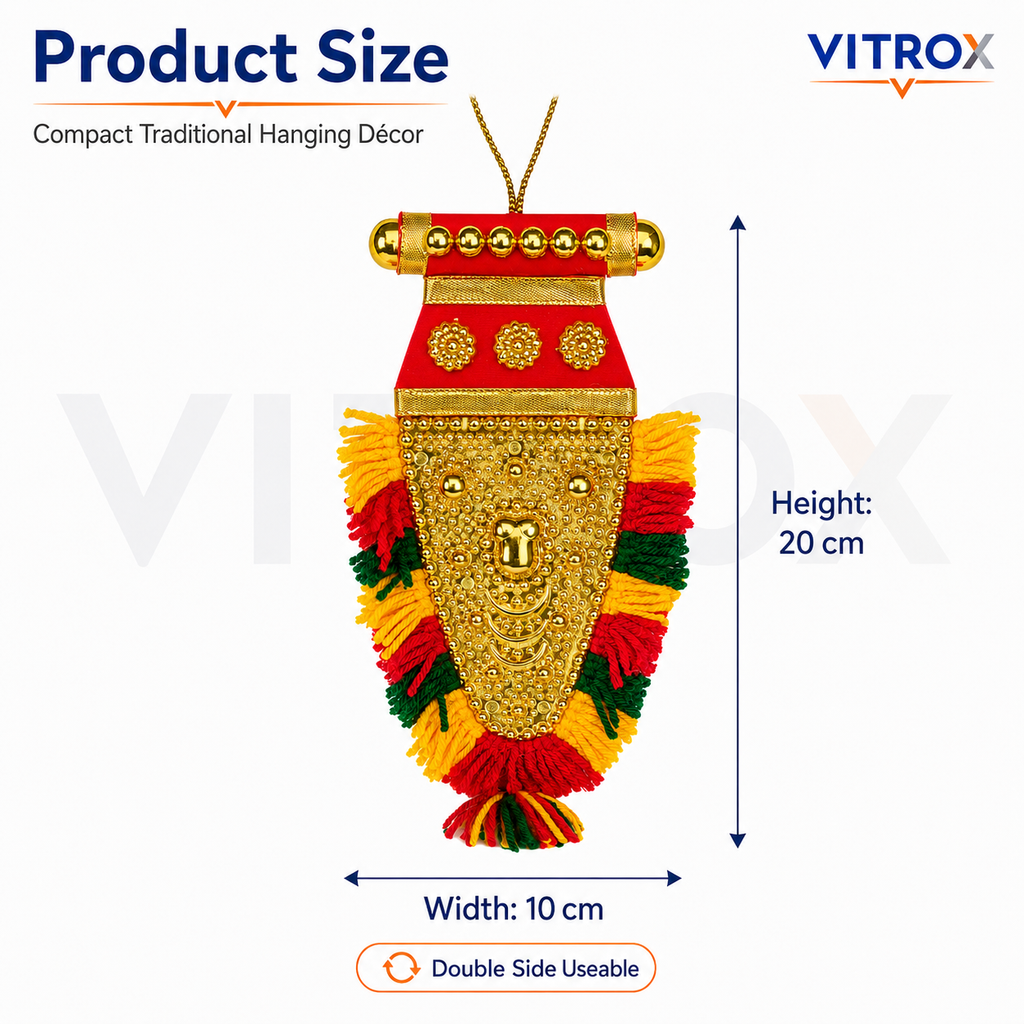 Vitrox Handmade Traditional Nettipattam Hanging NETTIPATTAM– Double Side Useable Car, Home & Pooja Room Décor | 20cm x 10cm