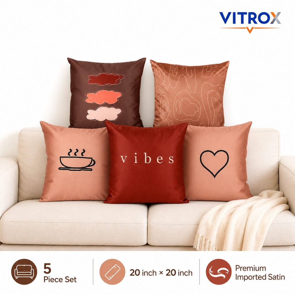 Vitrox Decorative Satin Cushion Cover Set – 5 Piece Set, 20 x 20 Inch Premium Imported Satin Cushion Covers