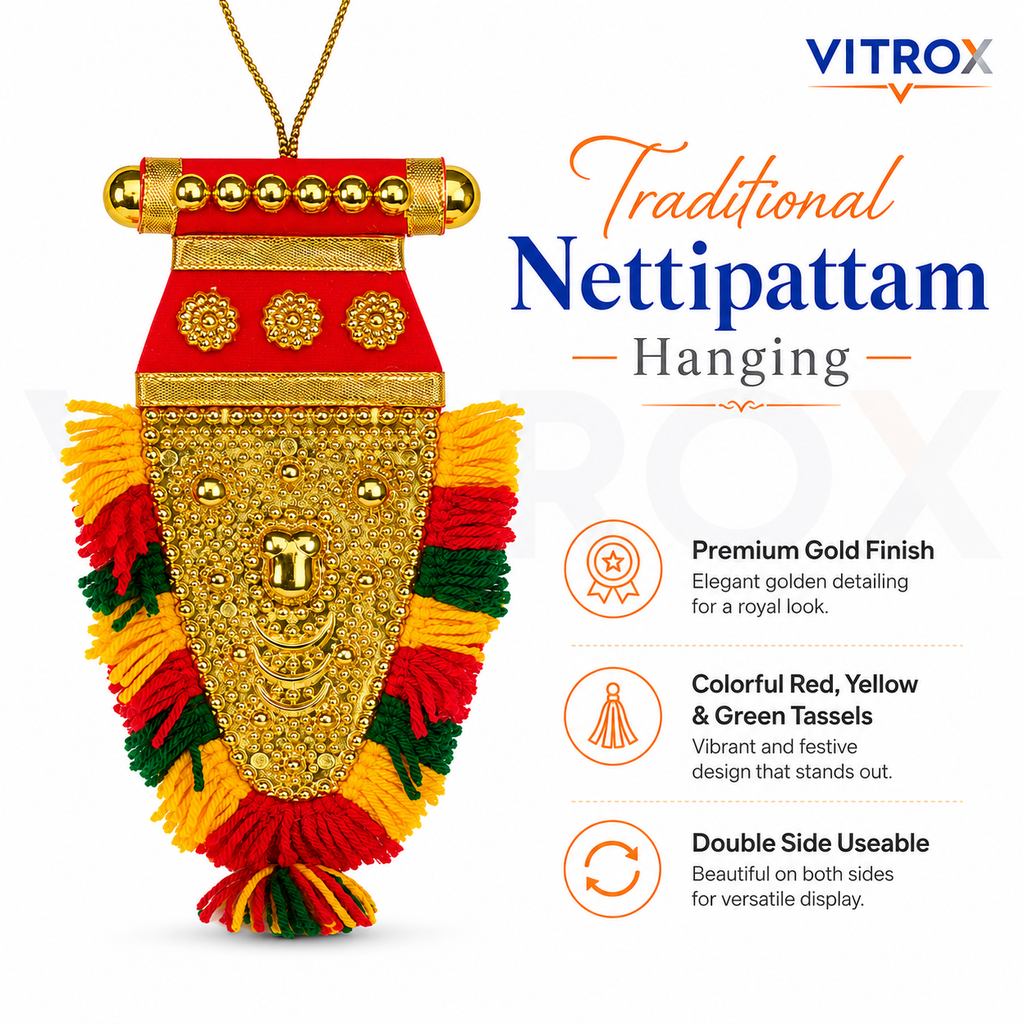Vitrox Handmade Traditional Nettipattam Hanging NETTIPATTAM– Double Side Useable Car, Home & Pooja Room Décor | 20cm x 10cm
