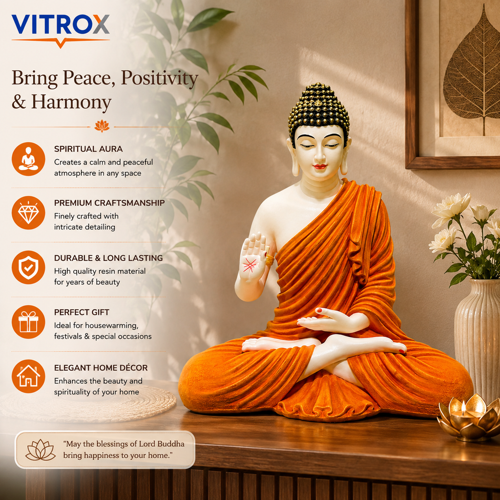 Premium Hand-Painted Buddha Statue – Resin Meditating Buddha Idol for Home, Temple & Office Décor