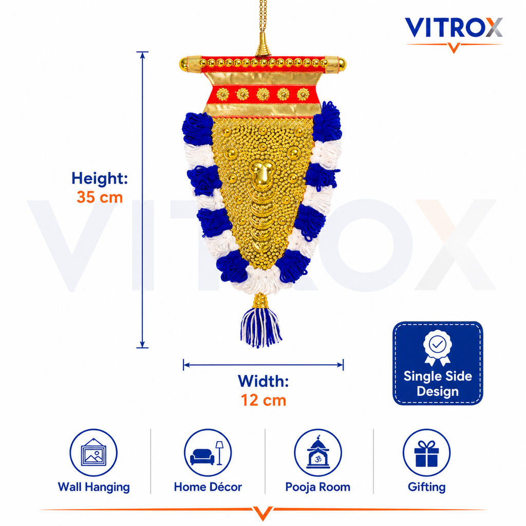 Vitrox Handmade Traditional Nettipattam Wall Hanging Décor – Single Side Blue & White Design for Home & Pooja Room