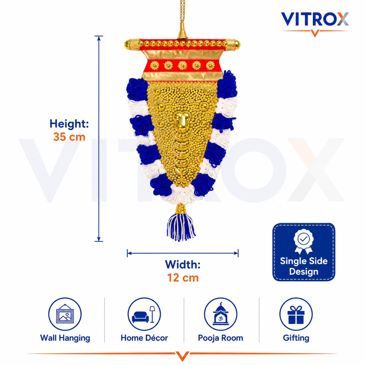 Vitrox Handmade Traditional Nettipattam Wall Hanging Décor – Single Side Blue & White Design for Home & Pooja Room
