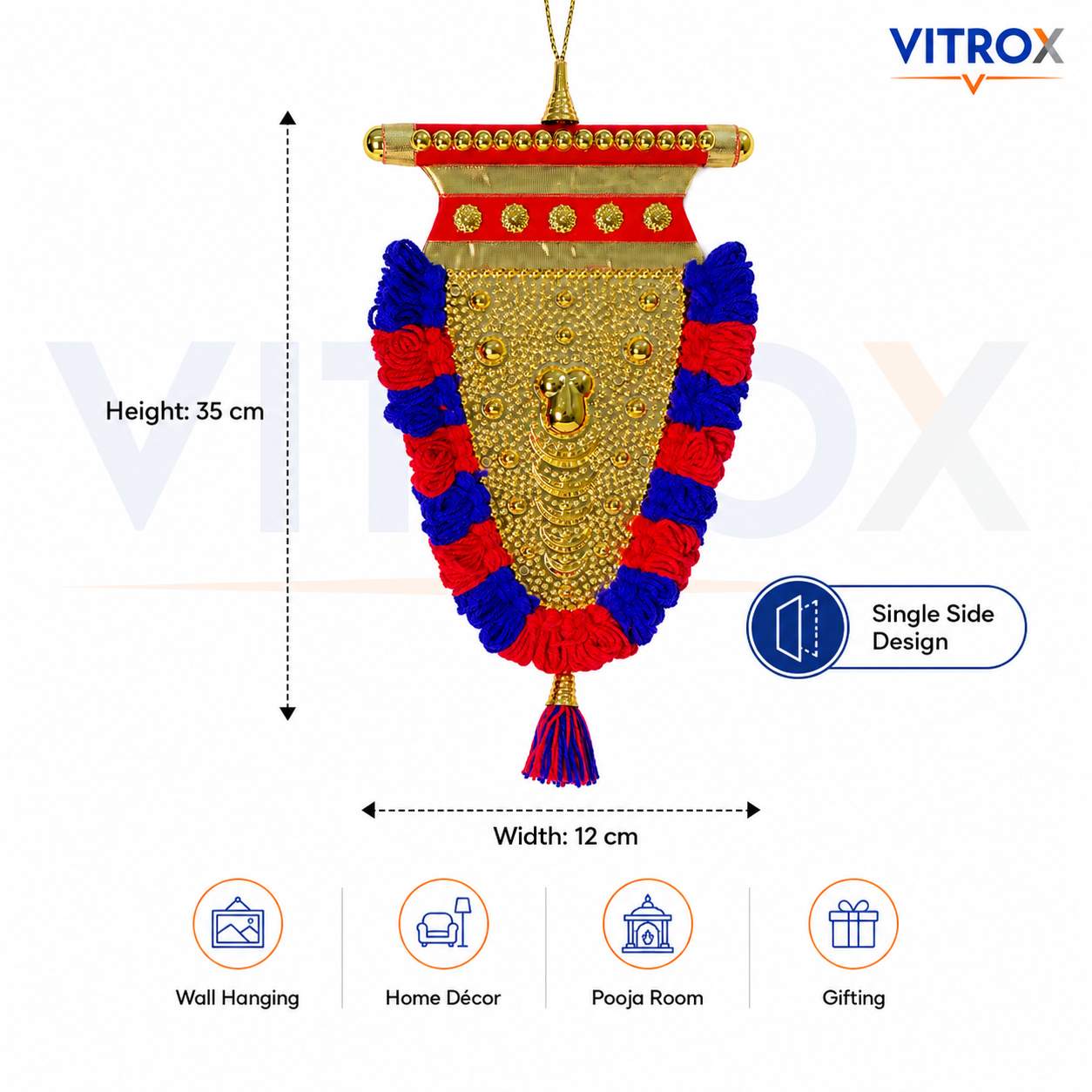 Vitrox Handmade Traditional Nettipattam Wall Hanging Décor – Single Side Design for Home & Pooja Room