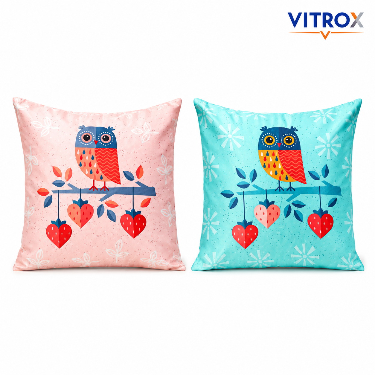 Vitrox Owl Printed Cushion Cover Set – 2 Piece Set, 20 x 20 Inch Premium Imported Satin Cushion Covers