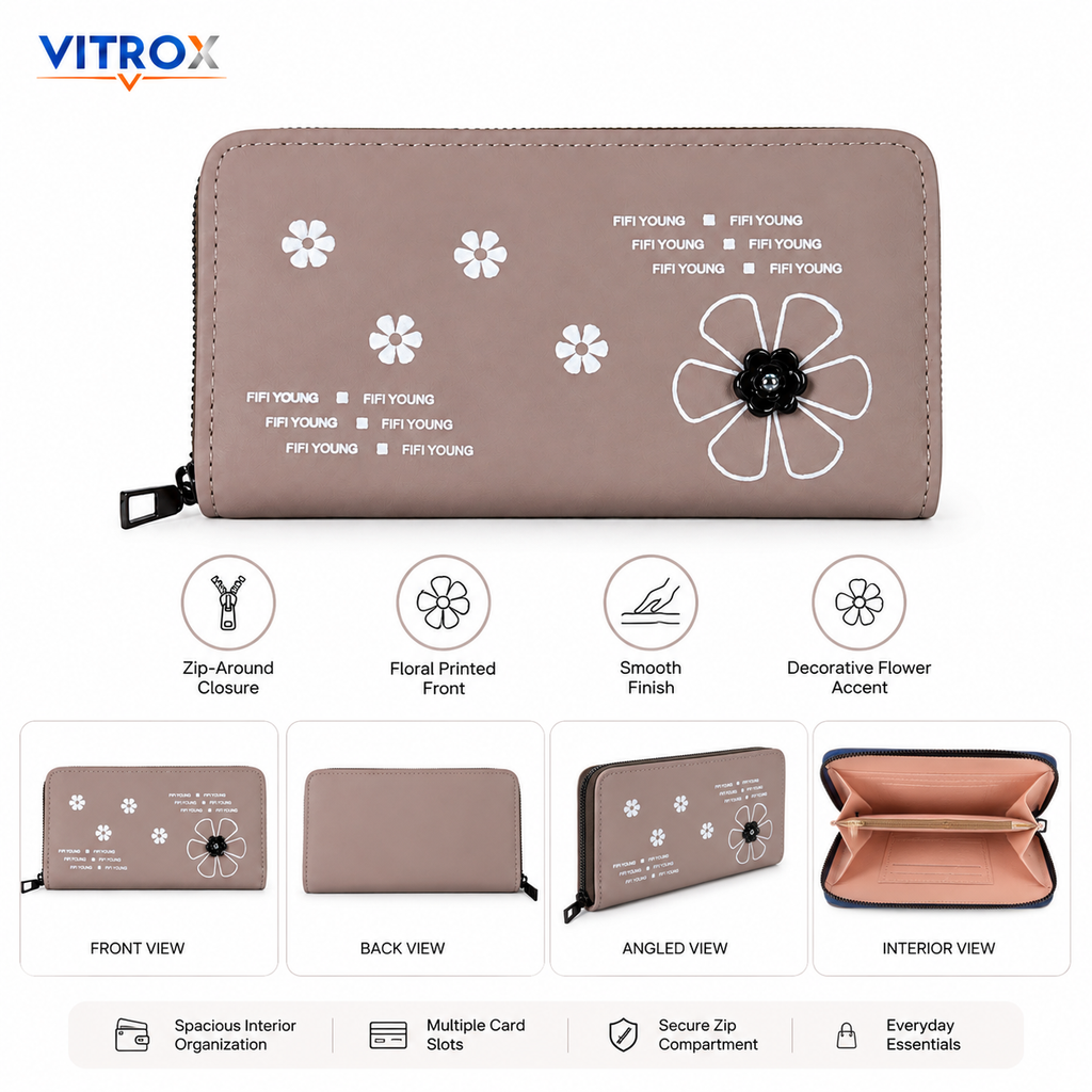 Floral Zip-Around Long Wallet for Women