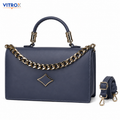 Women’s Structured Navy Blue Handbag with Adjustable Shoulder Strap