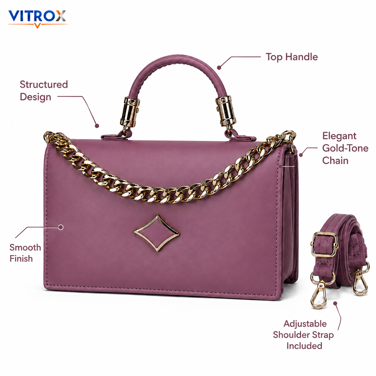 Elegant Structured Handbag with Adjustable Shoulder Strap