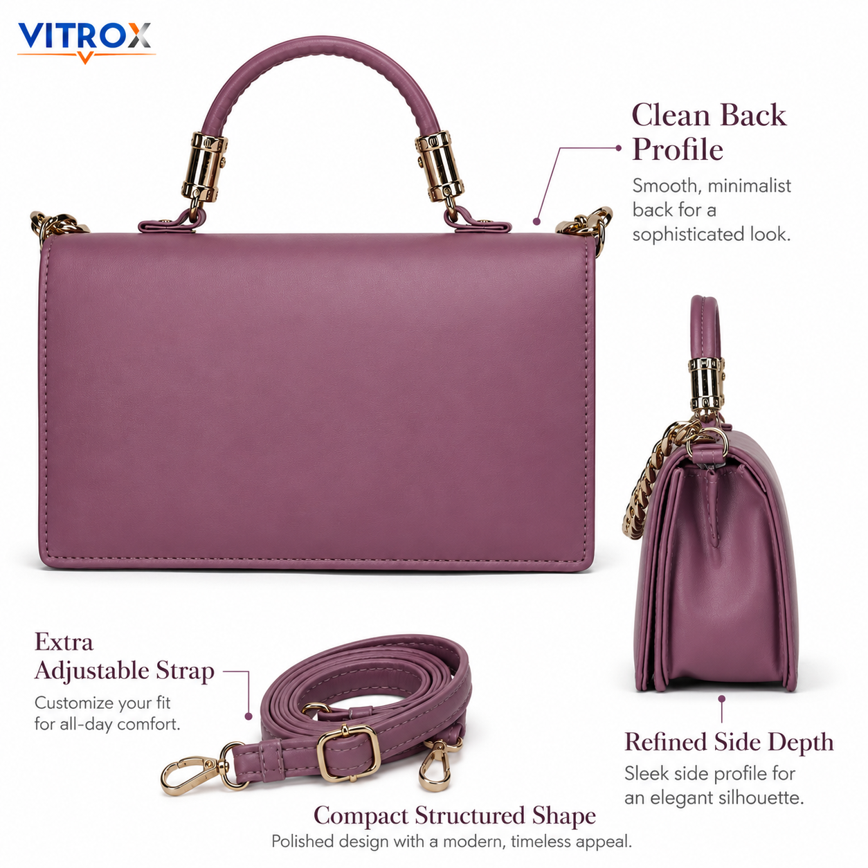 Elegant Structured Handbag with Adjustable Shoulder Strap