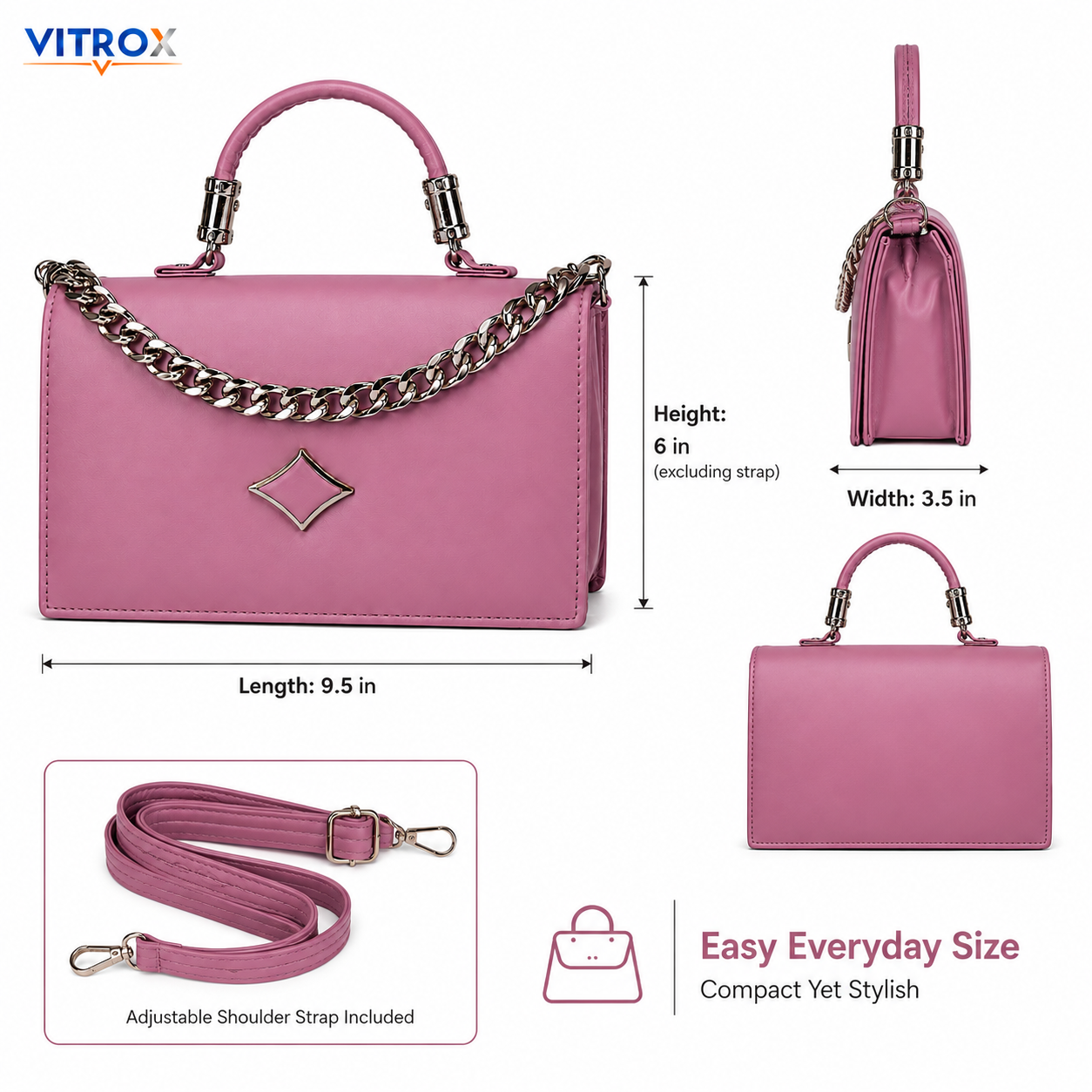 Women’s Elegant Structured Handbag with Adjustable Shoulder Strap