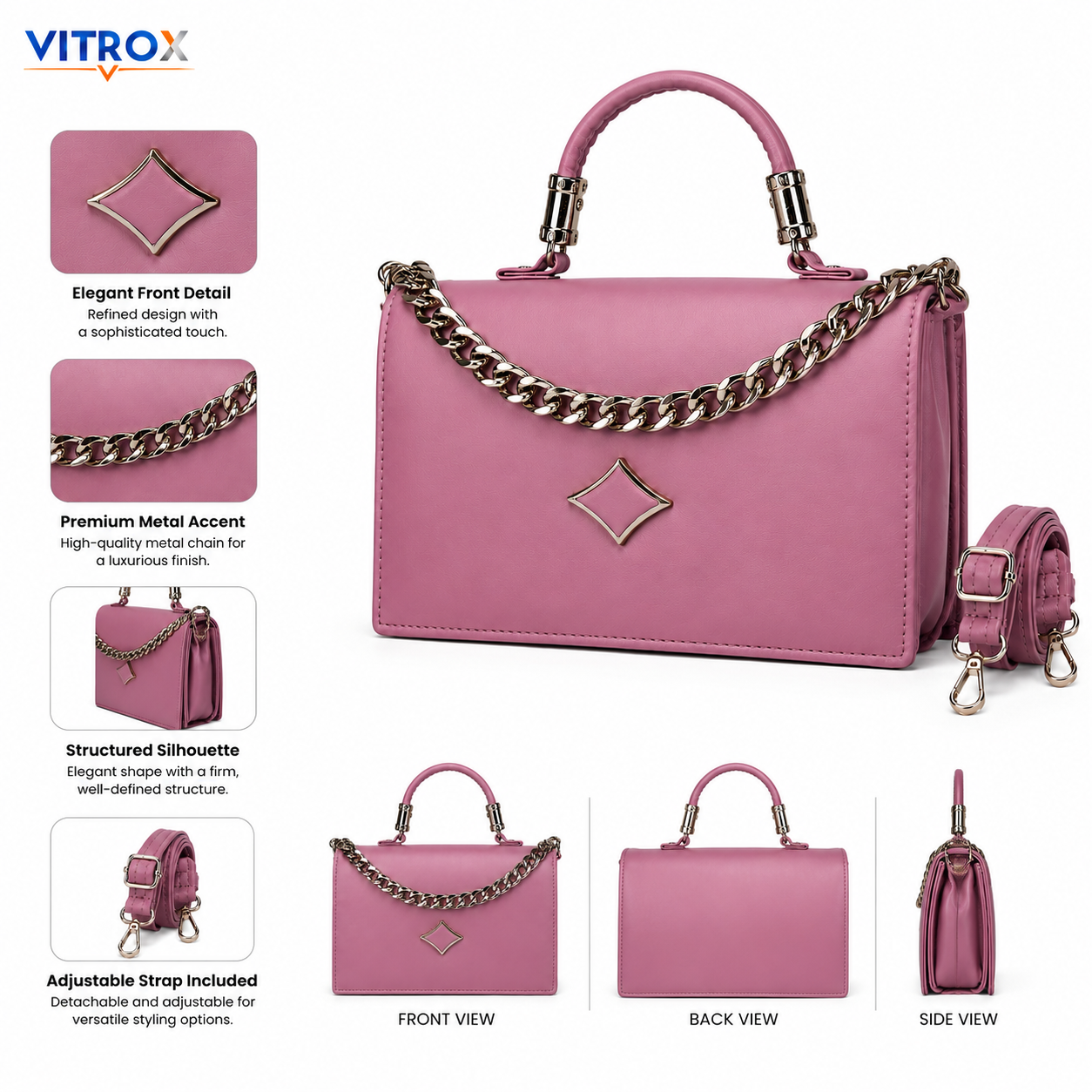 Women’s Elegant Structured Handbag with Adjustable Shoulder Strap