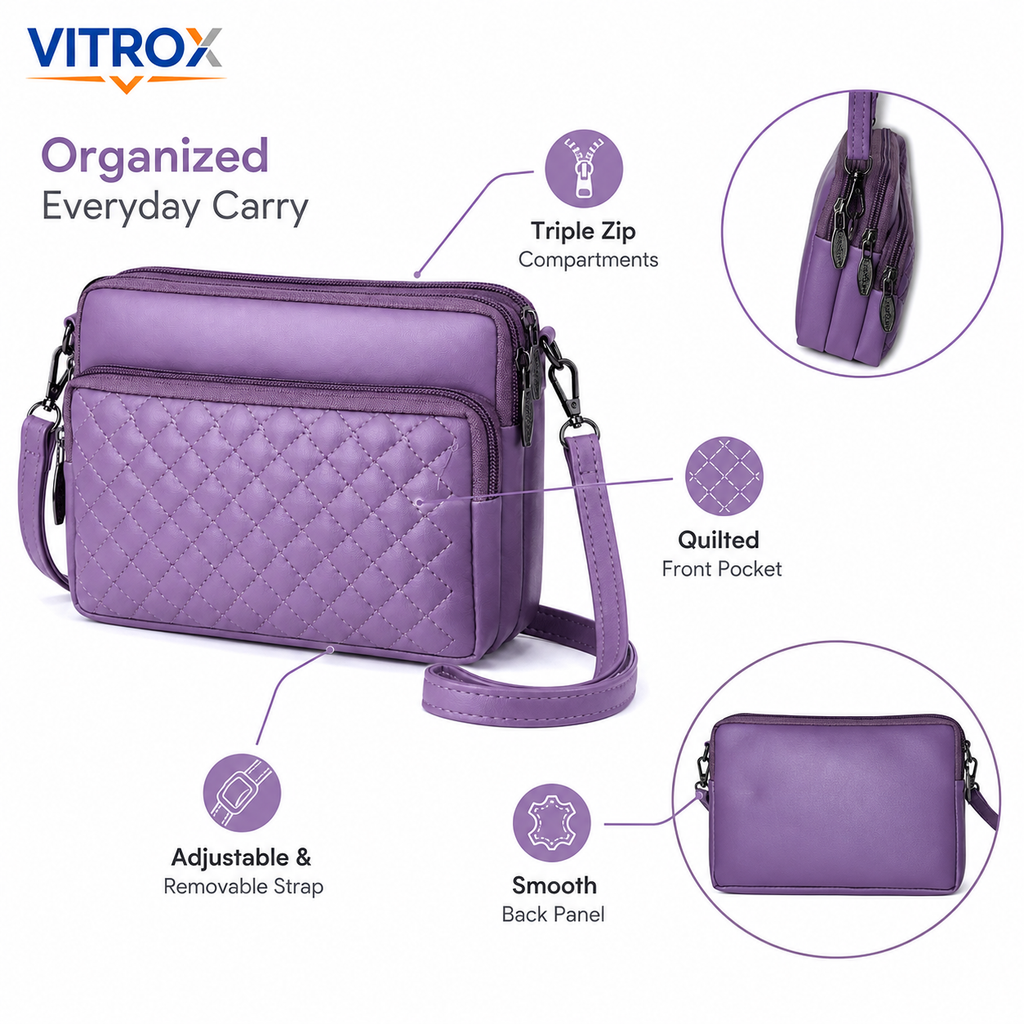 Women’s Quilted Multi-Zip Crossbody Bag