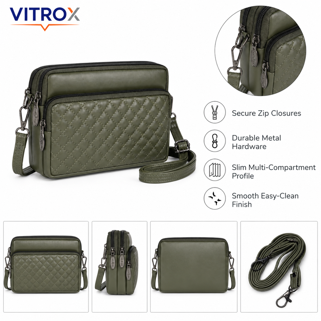 Women’s Quilted Multi-Compartment Crossbody Bag