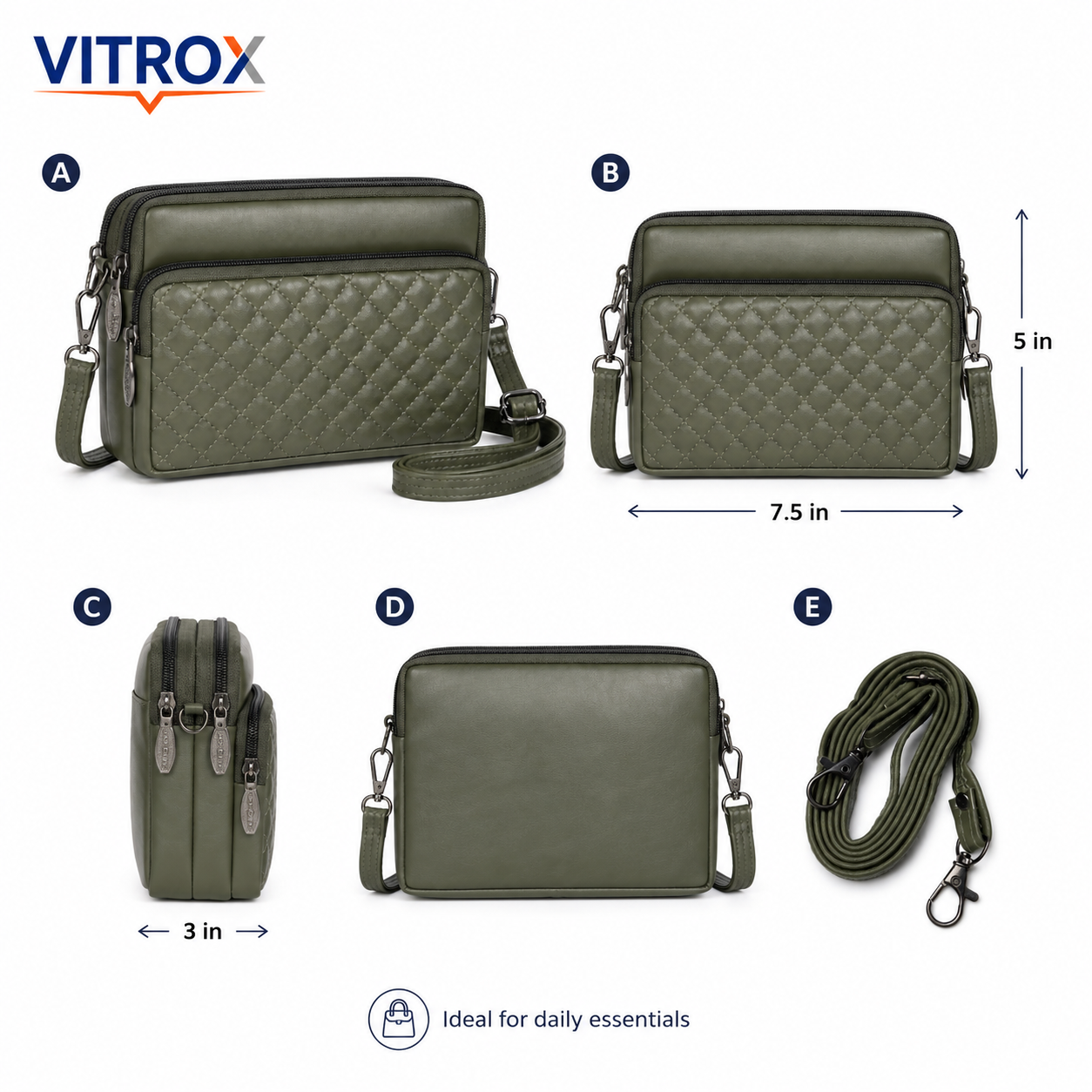 Women’s Quilted Multi-Compartment Crossbody Bag
