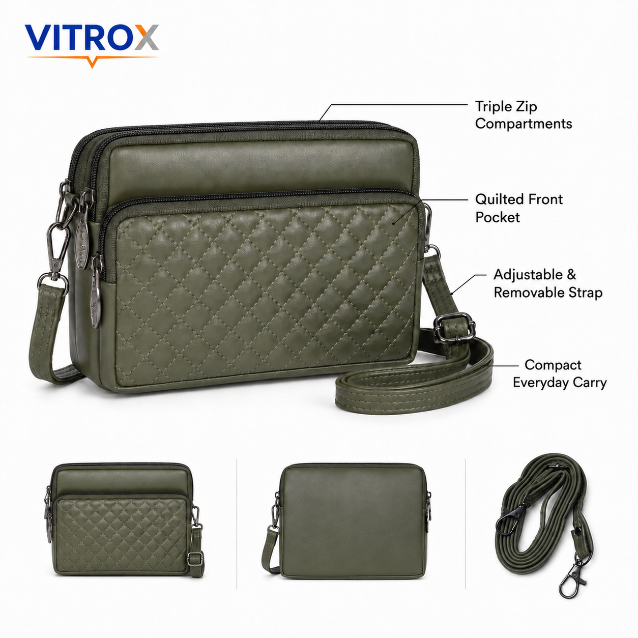Women’s Quilted Multi-Compartment Crossbody Bag