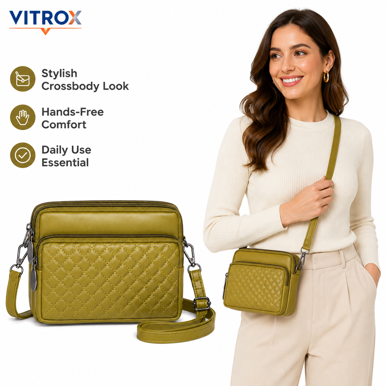 Women’s Quilted Multi-Compartment Crossbody Bag