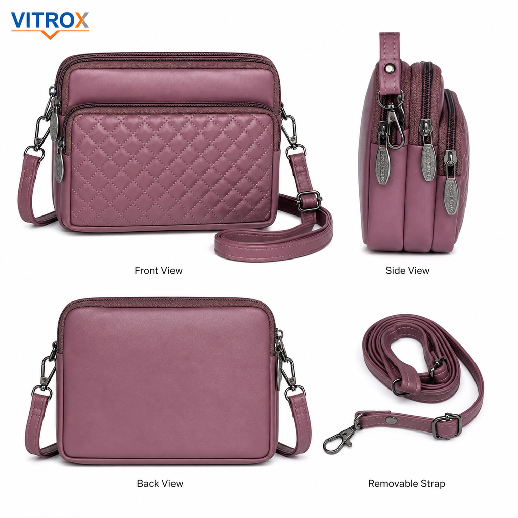 Women’s Quilted Multi-Zip Crossbody Bag