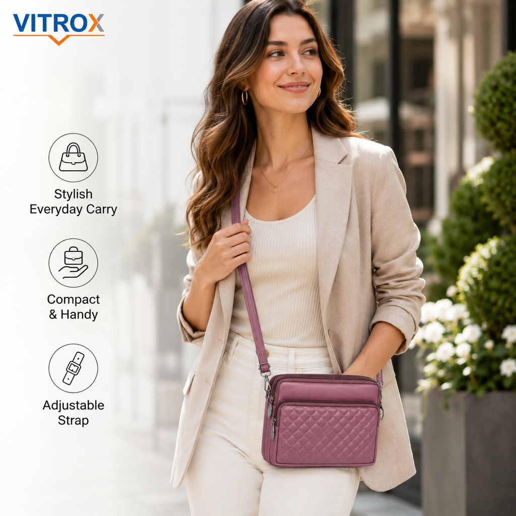 Women’s Quilted Multi-Zip Crossbody Bag