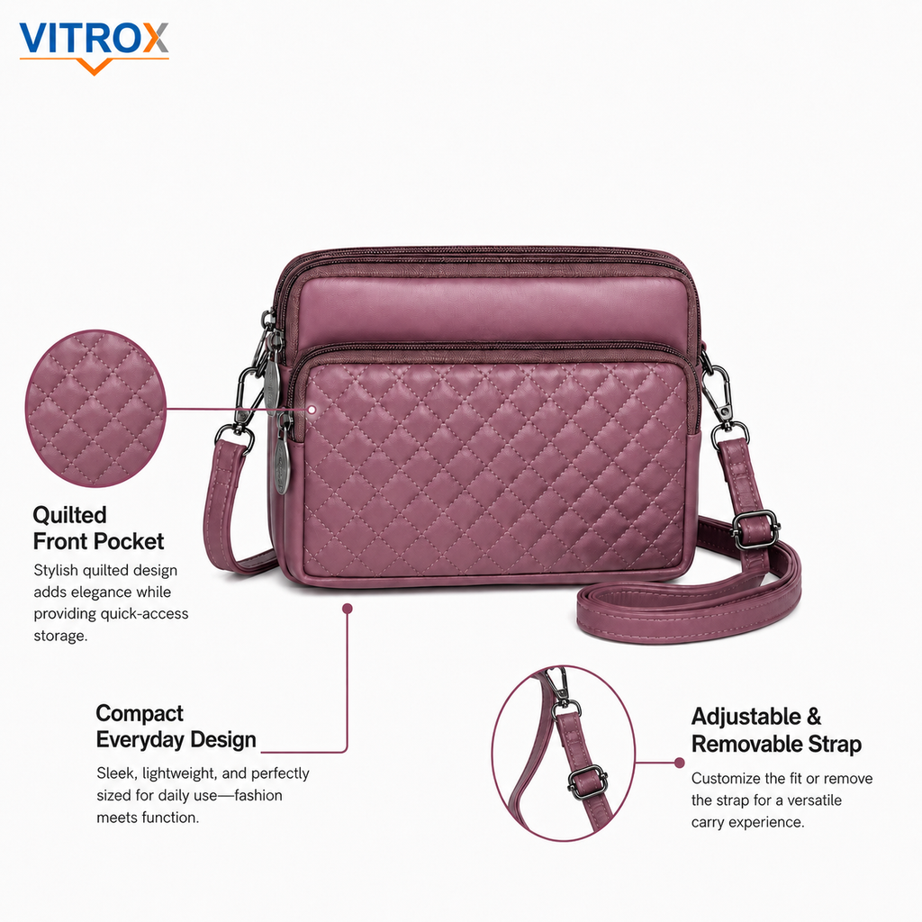 Women’s Quilted Multi-Zip Crossbody Bag
