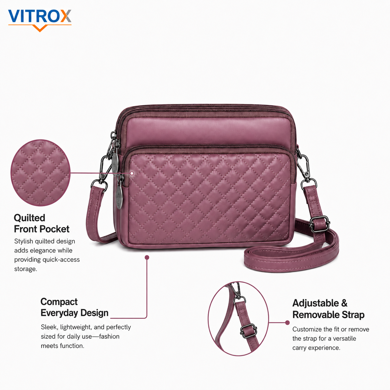 Women’s Quilted Multi-Zip Crossbody Bag