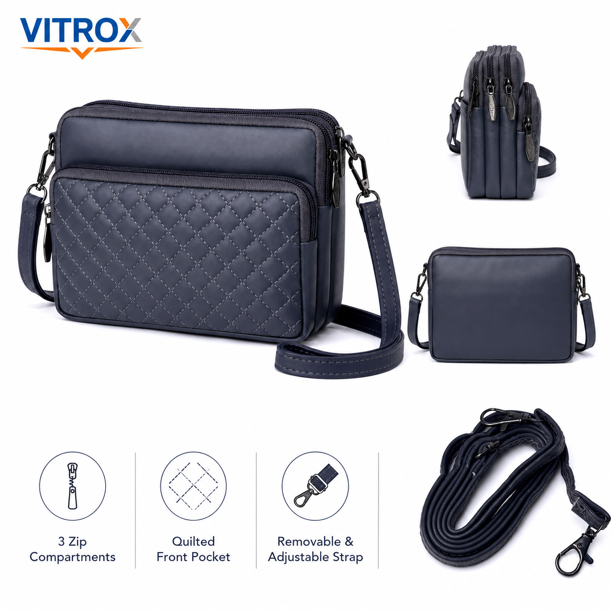 Women’s Quilted Multi-Compartment Crossbody Bag