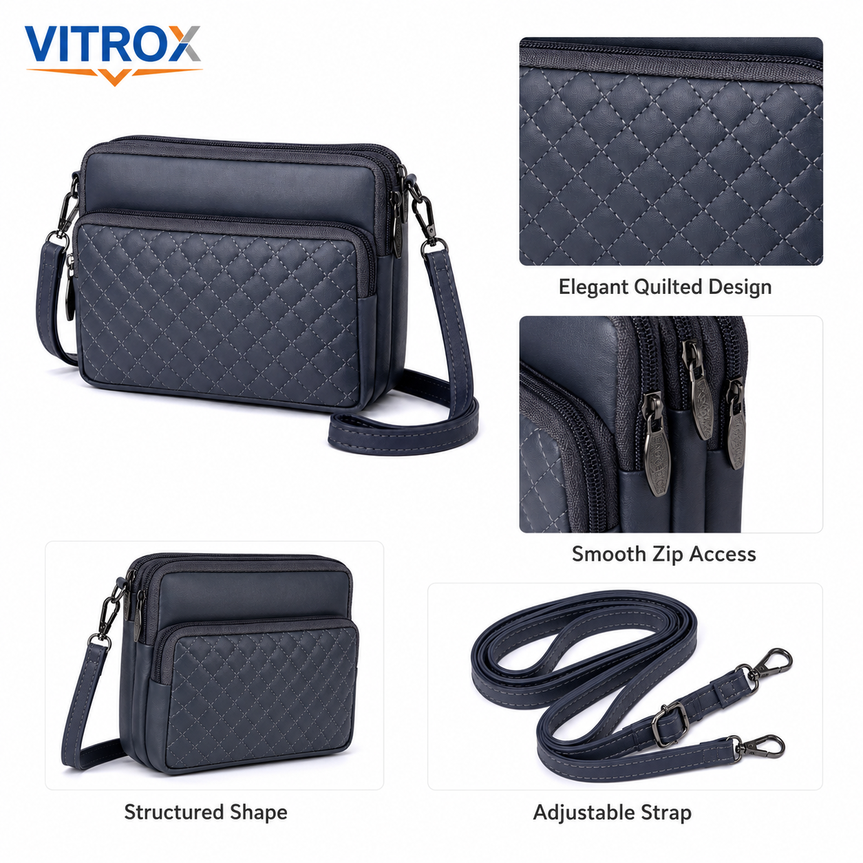 Women’s Quilted Multi-Compartment Crossbody Bag