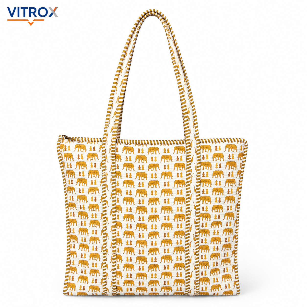 Elephant Print Quilted Tote Bag for Women