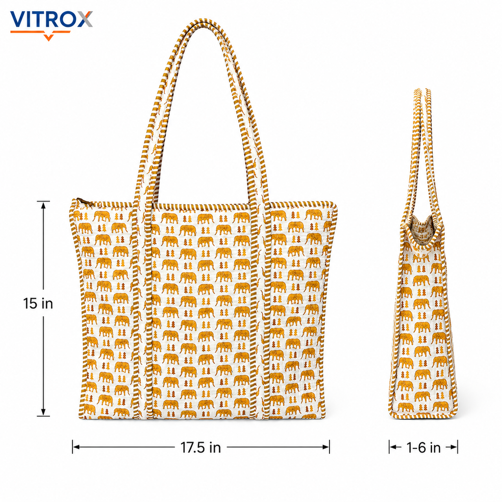 Elephant Print Quilted Tote Bag for Women