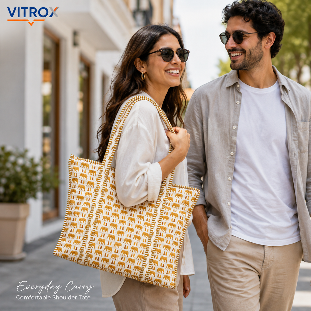 Elephant Print Quilted Tote Bag for Women