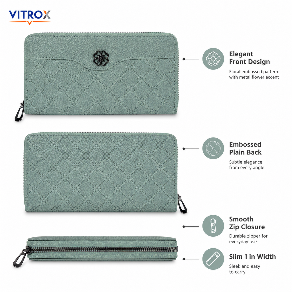 Women’s Embossed Floral Zip-Around Wallet