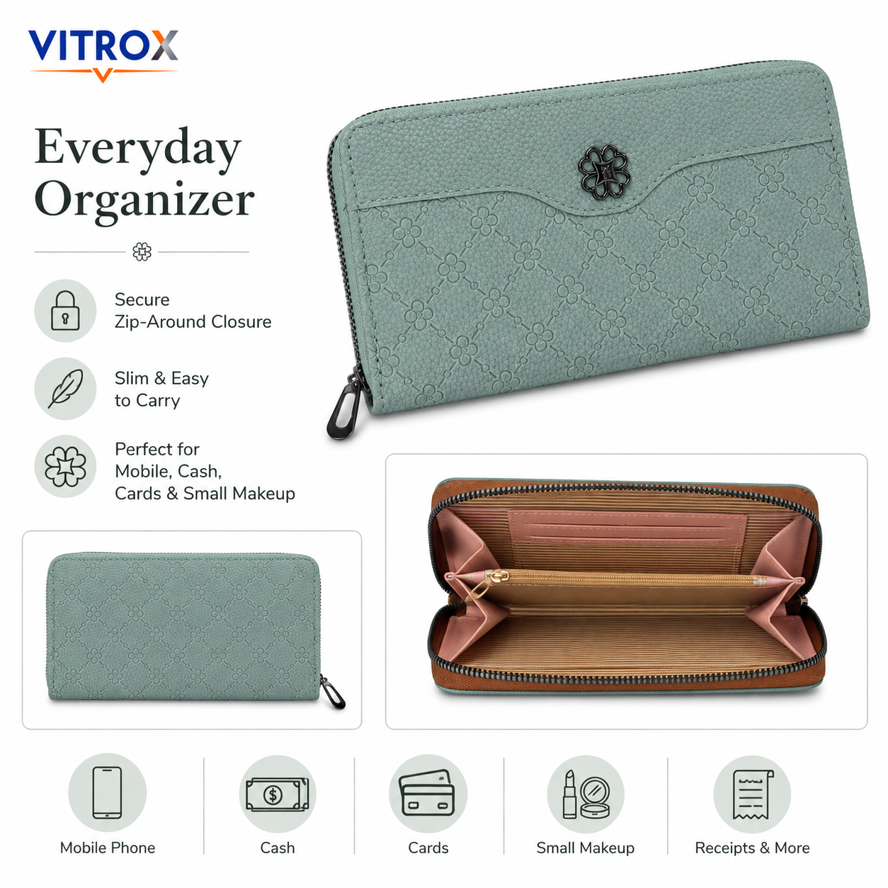 Women’s Embossed Floral Zip-Around Wallet