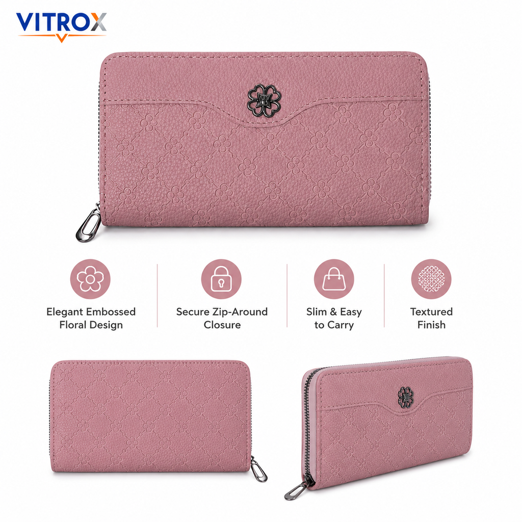 Women’s Embossed Floral Zip-Around Wallet