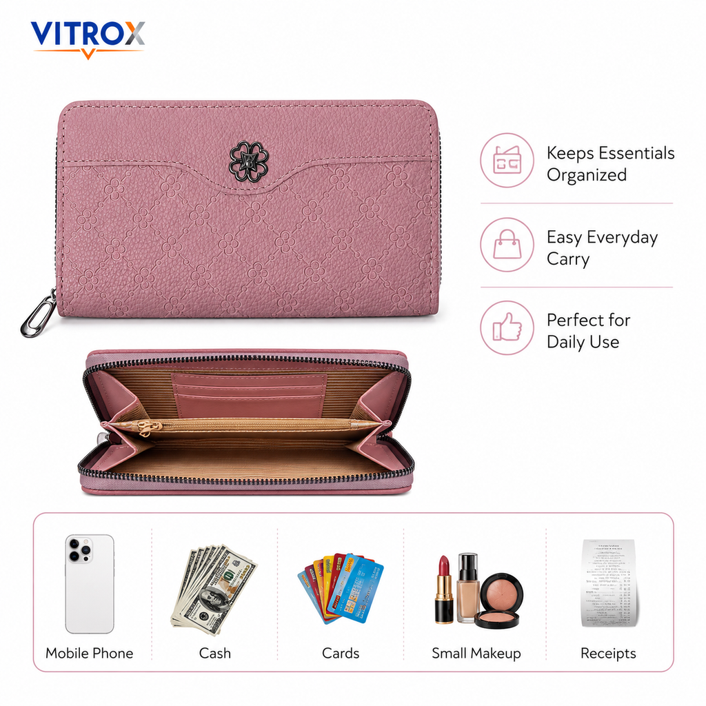 Women’s Embossed Floral Zip-Around Wallet
