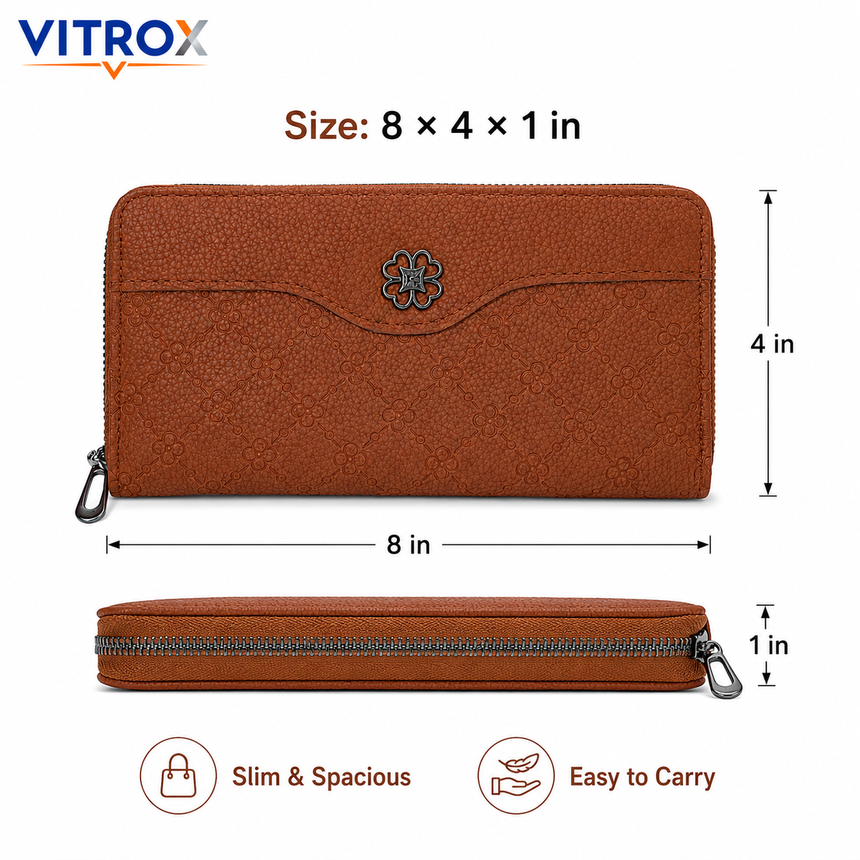 Women’s Embossed Floral Zip-Around Wallet Clutch