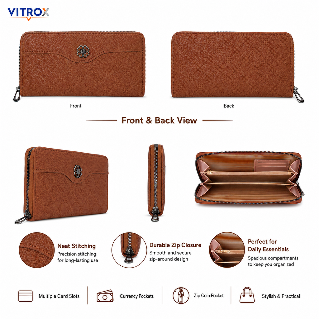 Women’s Embossed Floral Zip-Around Wallet Clutch