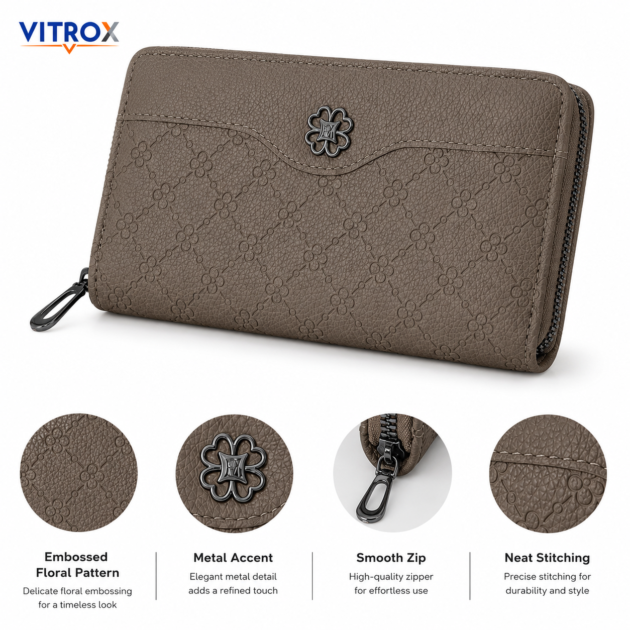Women’s Embossed Floral Zip-Around Wallet