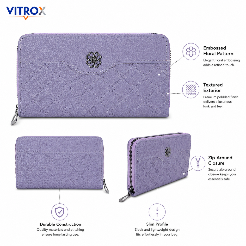 Women’s Embossed Floral Zip-Around Wallet&nbsp;