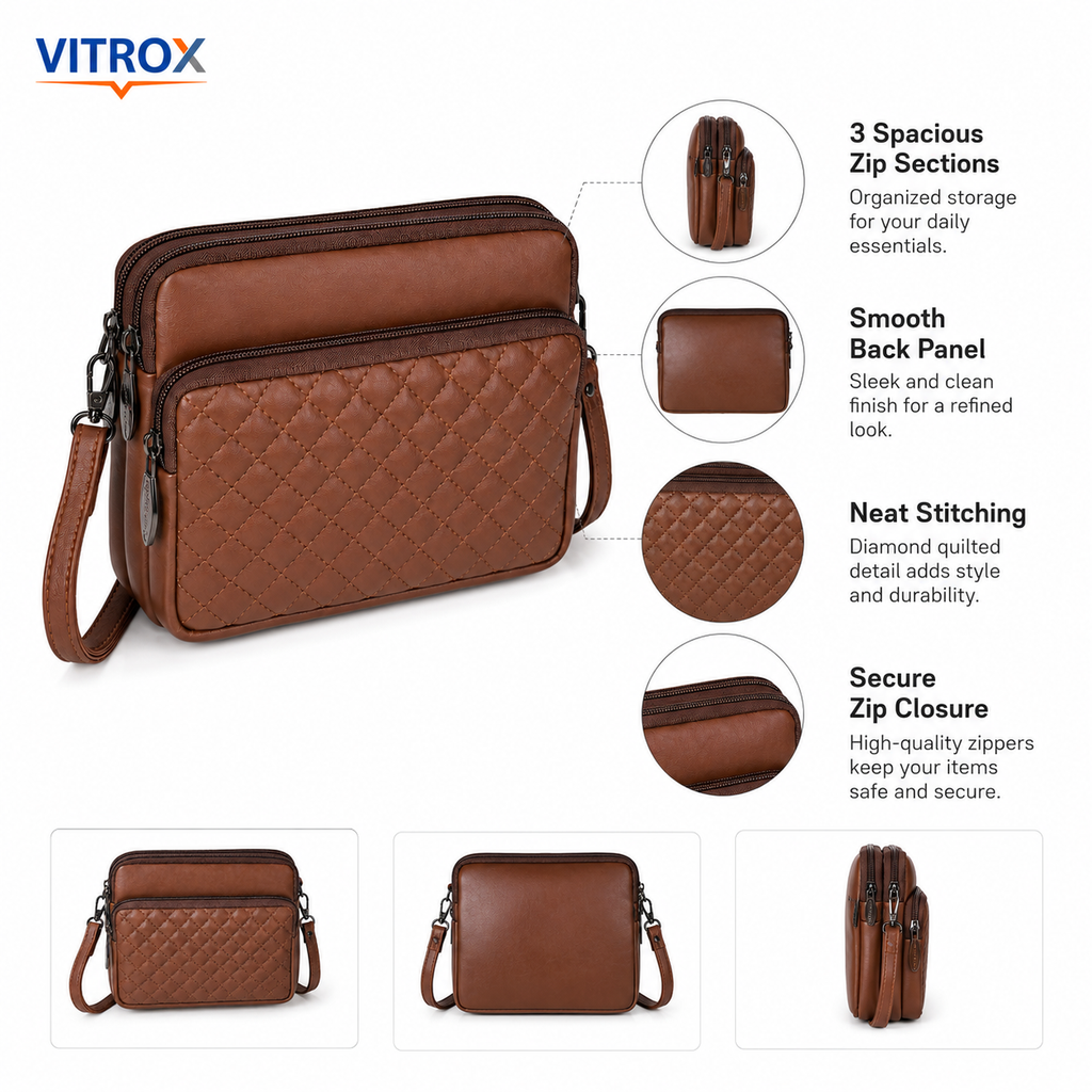 Women’s Quilted Multi-Zip Crossbody Bag