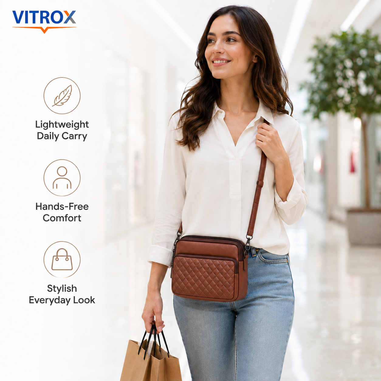 Women’s Quilted Multi-Zip Crossbody Bag
