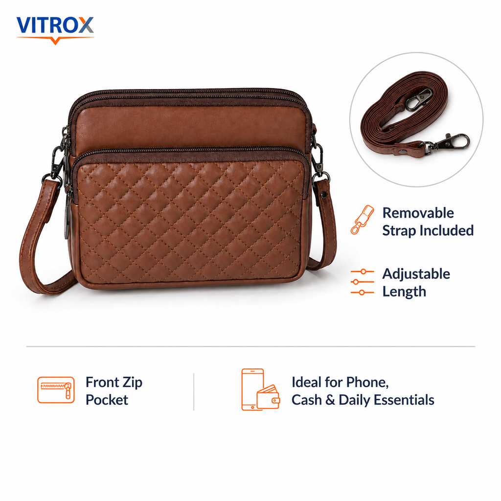 Women’s Quilted Multi-Zip Crossbody Bag