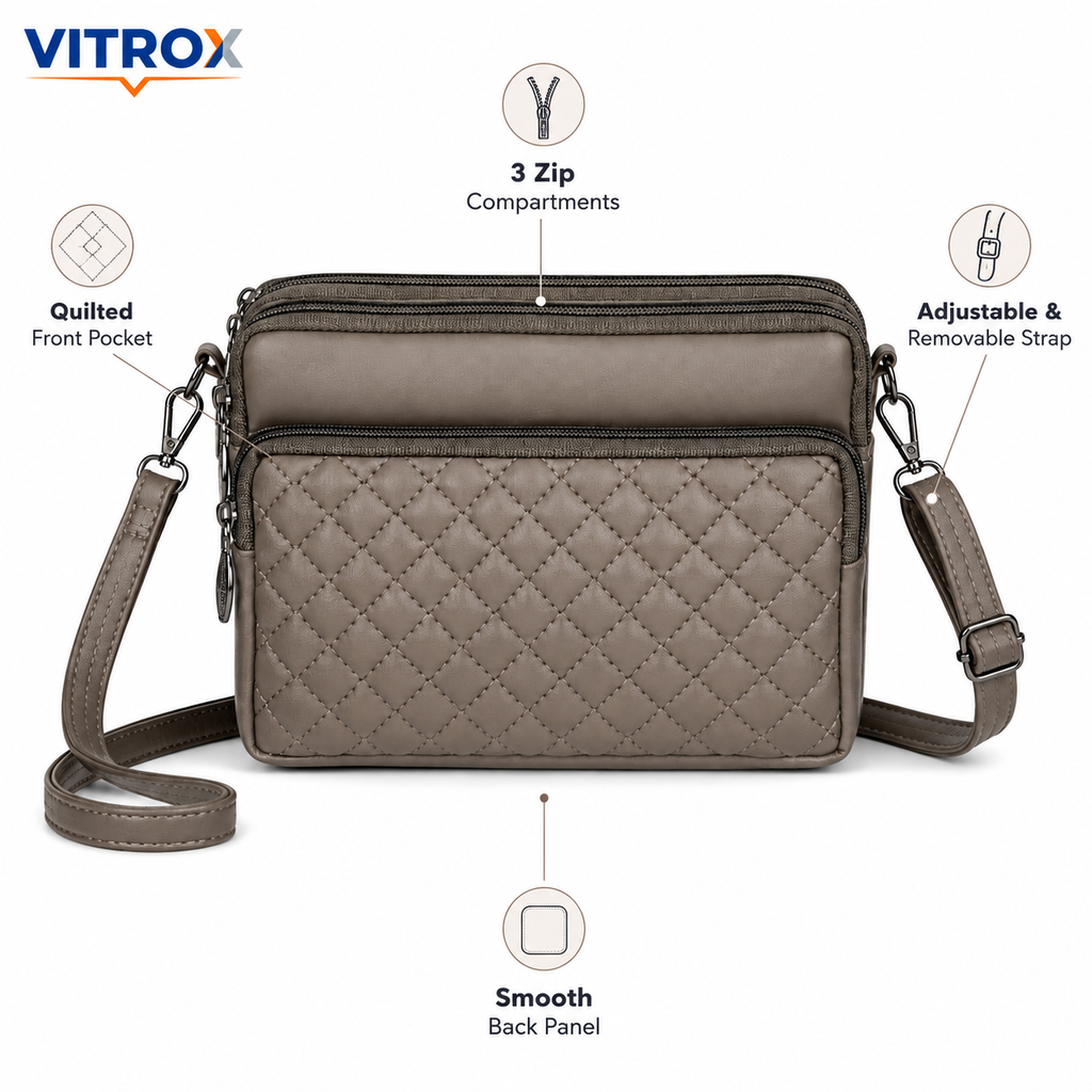 Women’s Quilted Multi-Zip Crossbody Bag