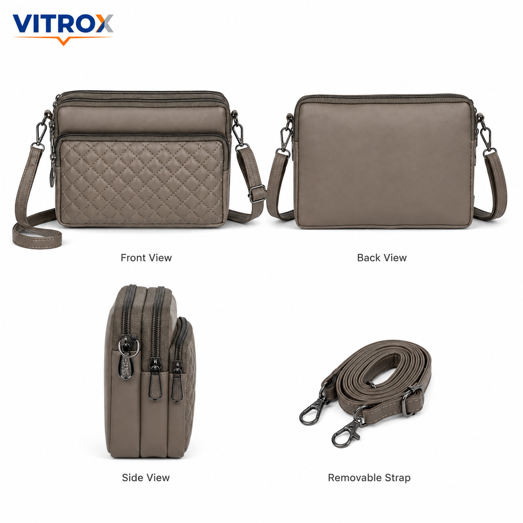 Women’s Quilted Multi-Zip Crossbody Bag