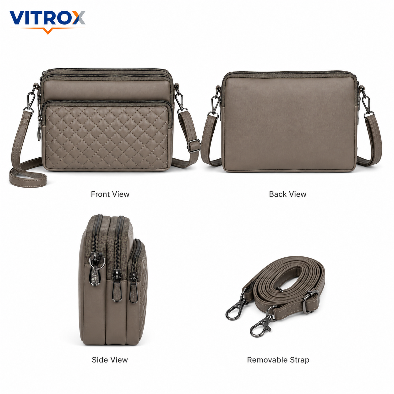 Women’s Quilted Multi-Zip Crossbody Bag