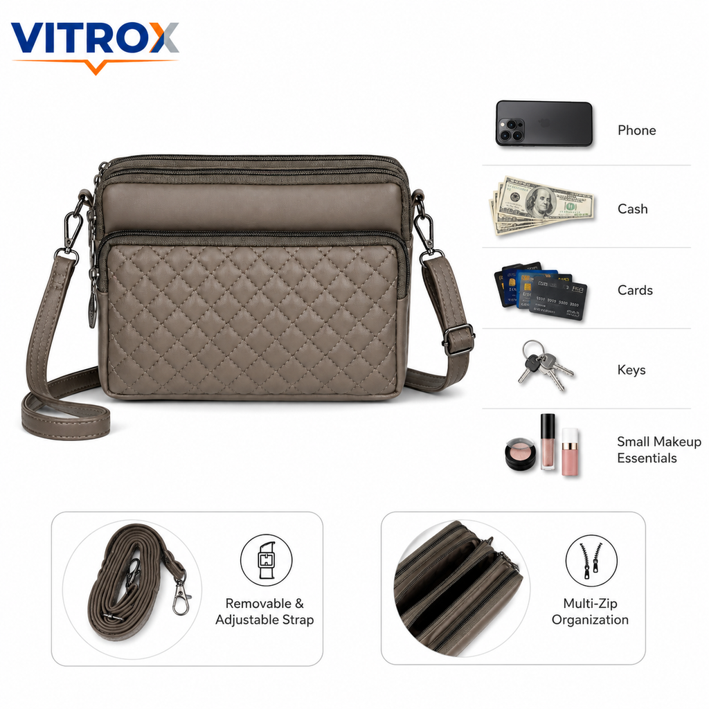 Women’s Quilted Multi-Zip Crossbody Bag