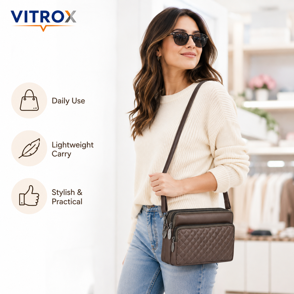 Women’s Quilted Multi-Zip Crossbody Bag