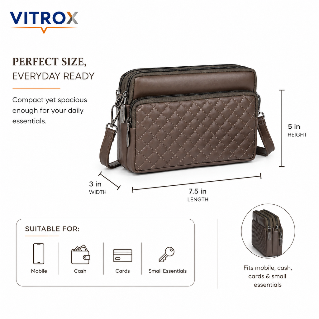 Women’s Quilted Multi-Zip Crossbody Bag