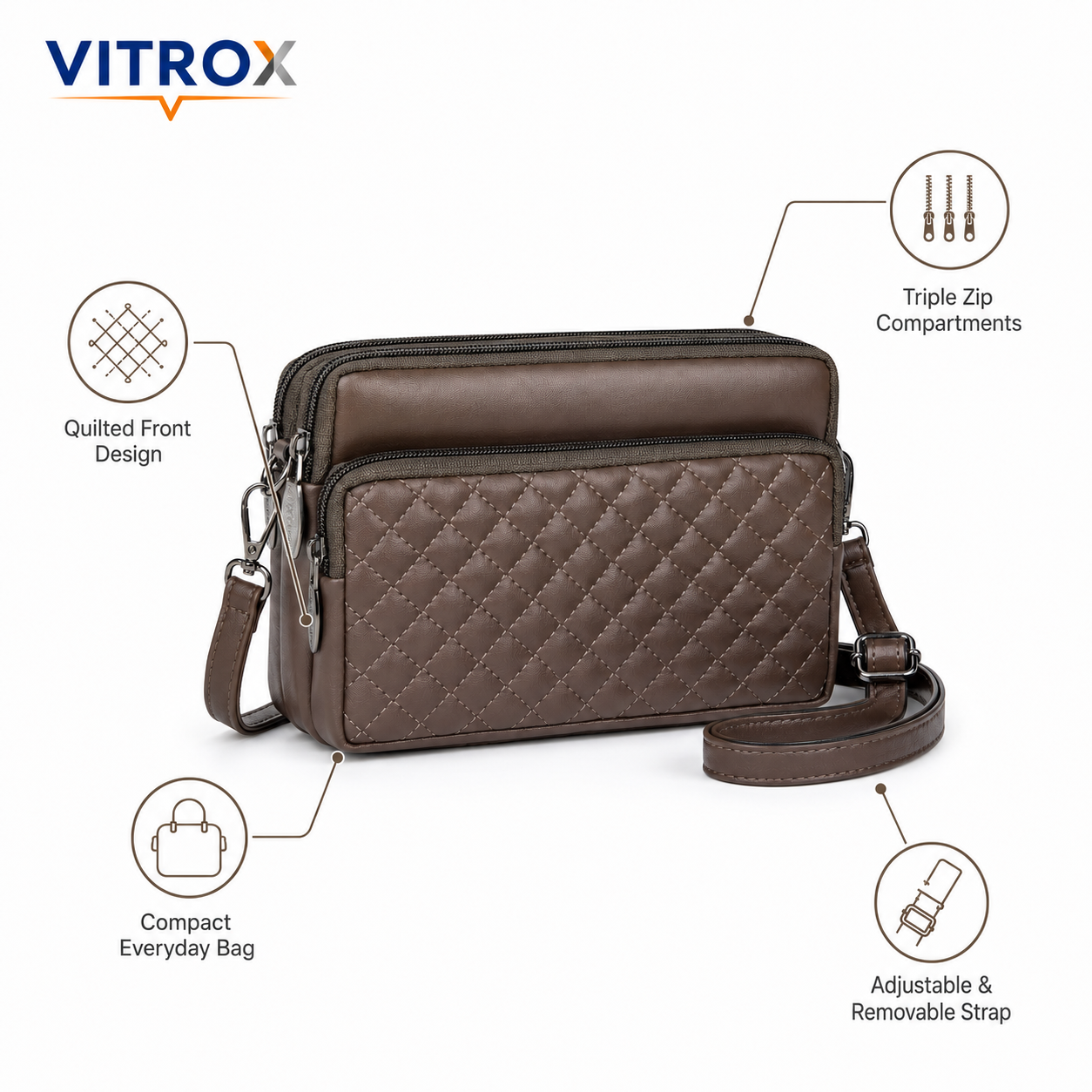 Women’s Quilted Multi-Zip Crossbody Bag
